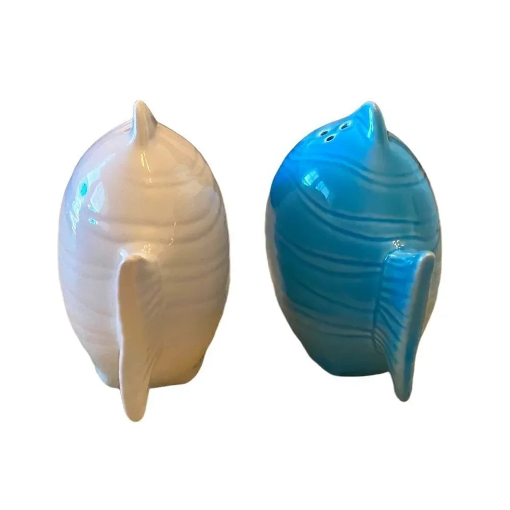 Coastal Ceramic Fish Salt and Pepper Shakers White and Blue